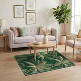 Green Emerald Green Palm Leaf Area Rug