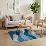 Blue Teal Wave Layers Abstract Area Rug