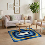 Blue and Teal Blue and Gold Geometric Area Rug