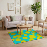 Playful Yellow Circles Teal Area Rug