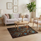 Ornate Teal Rust Quatrefoil Area Rug