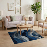 Abstract Blue Wave Blue and Teal Area Rug