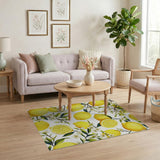 Vibrant Lemon Citrus Floral Washable Area Rug - Low Pile & Non-Slip