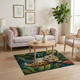 Cute Baby Leopard Peeking Through Jungle Leaves Rug