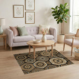 Brown Tan Heritage Tribal Geometric Hexagon Rug