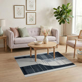 Curved Geometric Black White Area Rug
