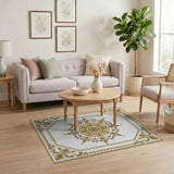 Gold and Silver Ornate Gold Floral Medallion Area Rug