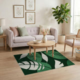 Coastal Beach Lush Green Monstera Leaf Area Rug