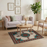 Teal Red Medallion Traditional Persian Rug