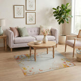 Pastel Floral Watercolor Area Rug with Gold Accents