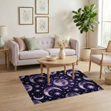 Mystical Purple Moons Stars Area Rug
