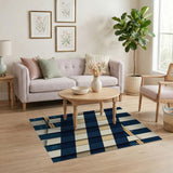 Diagonal Navy Stripe Geometric Area Rug
