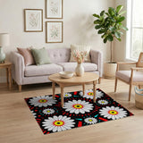 White Daisy Red Geometric Area Rug