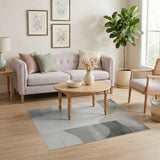 Modern Curved Abstract Beige Grey Area Rug