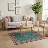 Traditional Persian Teal Coral Floral Persian Area Rug