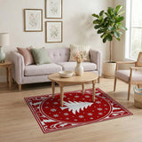 Ornate Red Christmas Tree Snowflakes Area Rug