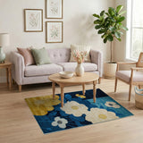 Blue Teal Anemone Floral Area Rug