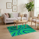 Blue and Teal Green Swirl Abstract Area Rug