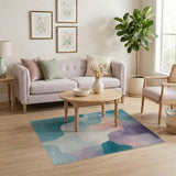 Abstract Geometric Teal Purple Area Rug