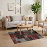 Geometric Patchwork Grey Red Area Rug