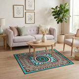 Teal Mandala Persian Area Rug with Ornate Border