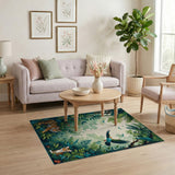 Jungle Tiger Family with Soaring Birds Area Rug