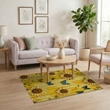 Sunflower Meadow Yellow Area Rug with Butterflies