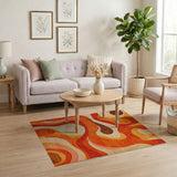 Orange Vibrant Orange Abstract Wave Area Rug