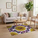 Smiling Sunflower Purple Motif Area Rug