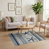 Navy Starfish Striped Coastal Beach Rug