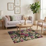 Vintage Peach Pink Rose Floral Area Rug