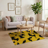 Vibrant Yellow Black Bats Area Rug