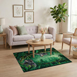 Wolves in Lush Green Forest Area Rug