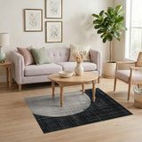 Distressed Grid Circle Monochrome Area Rug