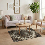 Gold and Silver Ornate Gold Medallion Floral Area Rug