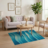 Serene Blue Teal Waves Area Rug
