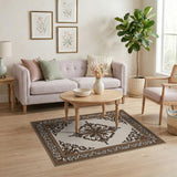 Ornate Beige Persian Rug with Elaborate Brown Border