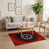 Fiery Red Mandala Geometric Area Rug