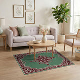 Ornate Teal Green Persian Medallion Rug