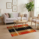 Bold Orange Black Grid Geometric Area Rug