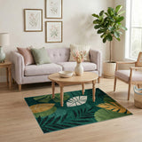Teal Green Monstera Leaf Area Rug