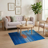 Blue Geometric Sun Striped Area Rug