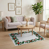 Multi-color and Patterns Festive Holly Berry Border Area Rug