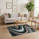 Abstract Area Wave Teal Wave Abstract Area Rug