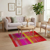 Vibrant Red Yellow Grid Stripe Area Rug