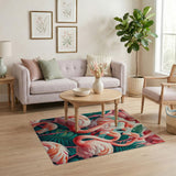 Vibrant Pink Flamingos Palm Leaves Area Rug