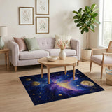 Cosmic Nebula Galaxy Area Rug with Gold Planets