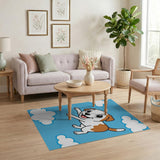 Playful Cartoon Puppy Leaping Clouds Area Rug