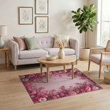 Blush Pink Embroidered Rose Floral Area Rug