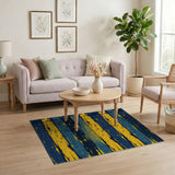 Distressed Blue Yellow Striped Area Rug